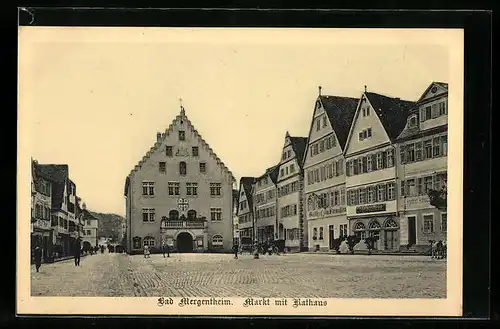 AK Bad Mergentheim, Markt mit Rathaus und Gasthof zum Straussen
