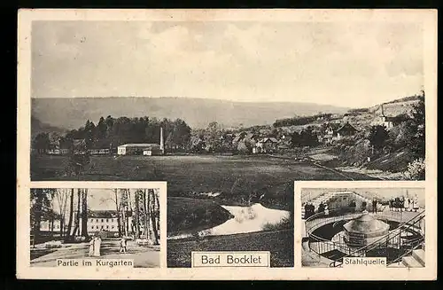 AK Bad Bocklet, Ortsansicht, Partie im Kurgarten, Stahlquelle