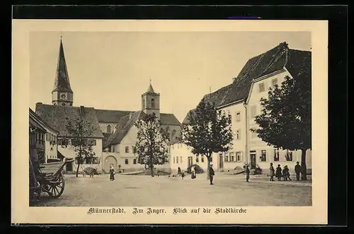 AK Münnerstadt, am Anger, Blick auf die Stadtkirche
