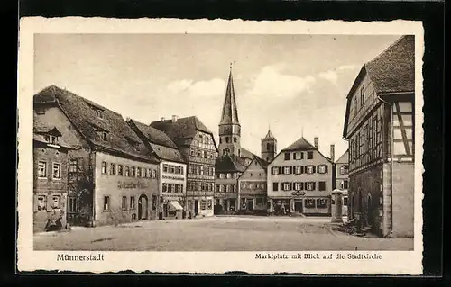 AK Münnerstadt, Marktplatz mit Blick auf die Stadtkirche