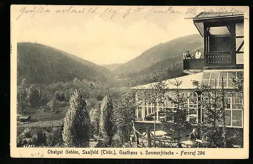 AK Saalfeld /Thür., Gasthaus Obstgut Gehlen mit schöner Aussicht