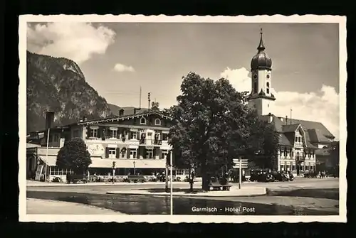 AK Garmisch, Blick zum Hotel Post