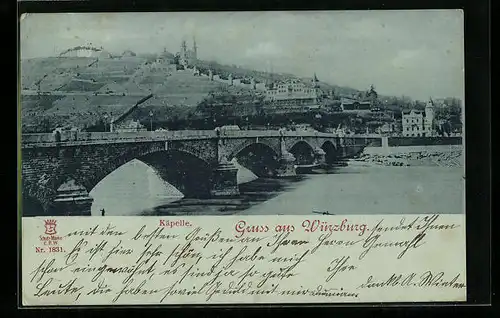 AK Würzburg, Ortsansicht mit Brücke und Blick zum Käpelle