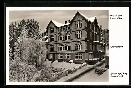 AK Braunlage /Harz, Hotel-Pension Hohenzollern im Schnee