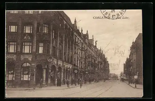 AK Koblenz, Blick in die Löhrstrasse m. Restaurant-Hotel Kaiserhof