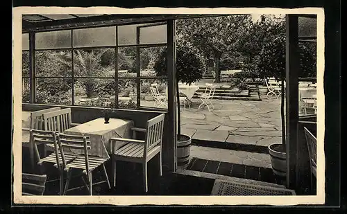 AK Colditz, Blick auf die Terrasse des Hotels Waldschänke