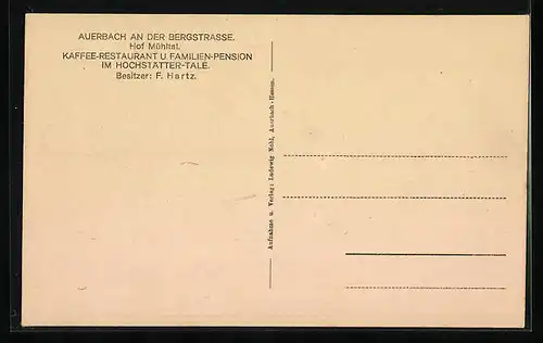 AK Auerbach an der Bergstrasse, Cafe-Restaurant und Pension Hof Mühltal im Hochstätter Tale