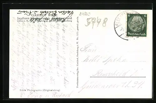 AK Fleckenberg, Gasthof Wiese u. Jagdhaus, Speiseraum