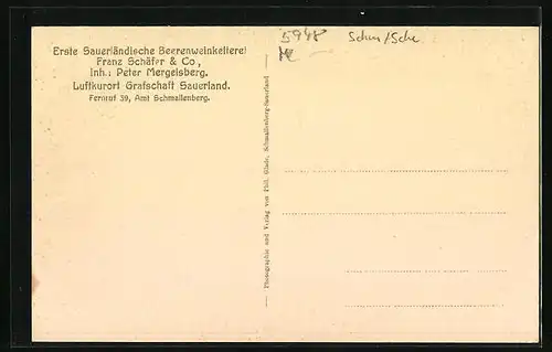 AK Grafschaft Sauerland, Sauerländische Beerenweinkelterei v. Franz Schäfer & Co.