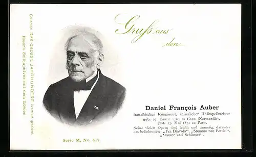 AK Daniel Francois Auber, Französischer Komponist, Kaiserlicher Hofkapellmeister 1782-1871