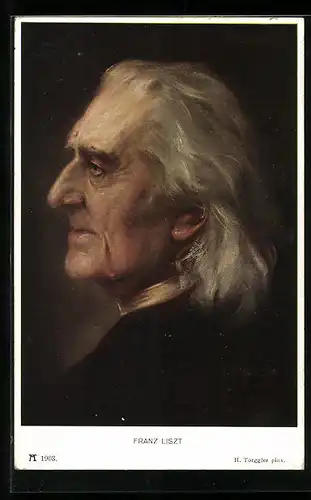 AK Franz Liszt, Seitenportrait mit weissen Haaren