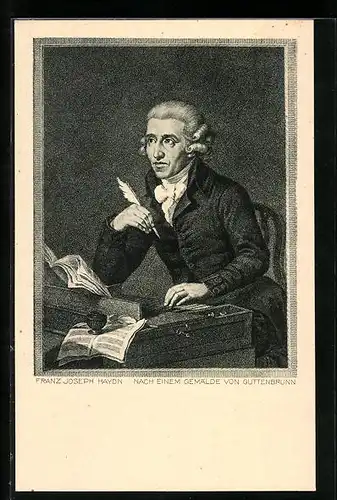 AK Komponist Franz Joseph Haydn mit Schreibfeder am Schreibtisch sitzend