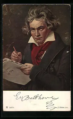 AK Komponist Ludwig van Beethoven schreibt ein Lied