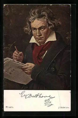 AK Komponist Ludwig van Beethoven schreibt ein Lied