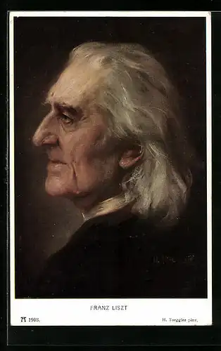 AK Franz Liszt, Seitenportrait mit weissen Haaren