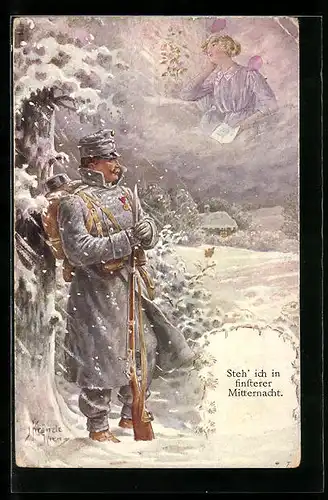 Künstler-AK Kränzle: Steh' ich in finsterer Mitternacht, Soldat auf Wachtposten, Frauenbild