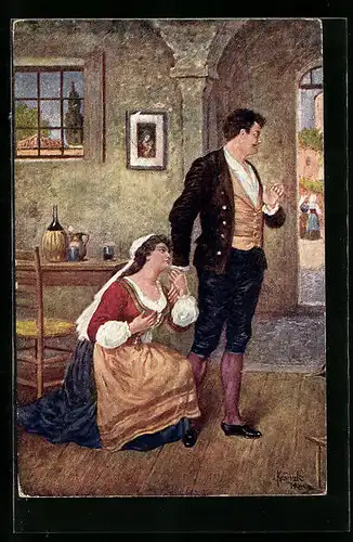 Künstler-AK Kränzle: Cavalleria Rusticana, Frau kniet vor ihrem Mann