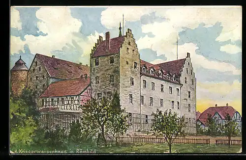 Künstler-AK Römhild, Blick zum ersten Kriegerwaisenhaus