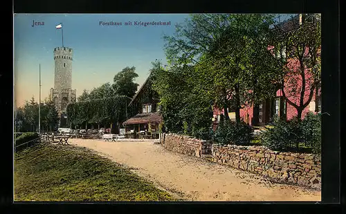 AK Jena, Forsthaus mit Kriegerdenkmal