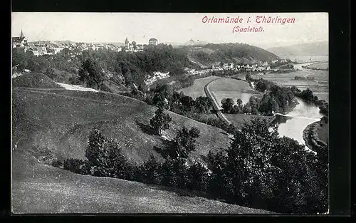 AK Orlamünde, Panoramablick in das Saaletal