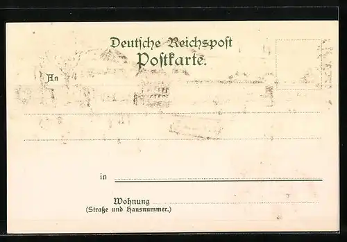 Winter-Lithographie Monning, Denkmal Kaiser Wilhelm I. auf dem Kaiserberg, Strassenbahn