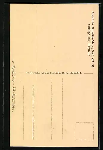 AK Berlin-Schöneberg, Staatliche Augusta-Schule, Elssholzstrasse 34-37, Ostflügel mit Turnhalle