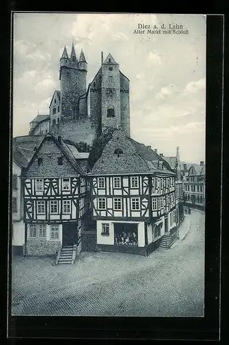 AK Diez a. d. Lahn, alter Markt mit Schloss