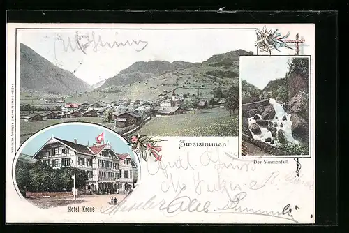 AK Zweisimmen, Hotel Krone, Der Simmenfall, Gesamtansicht