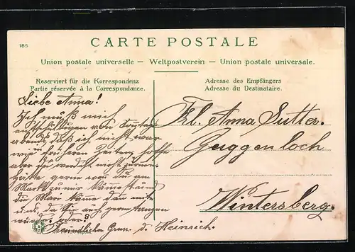 Präge-AK Nesslau, Ortsansicht im Rahmen mit bunten Blumen