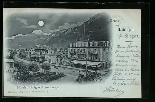 Mondschein-AK Meiringen, Hotels Brünig und Anderegg