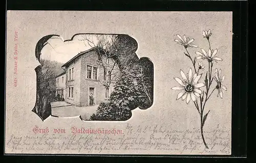 AK Trier, Balduinshäuschen mit Rahmen und Blumen