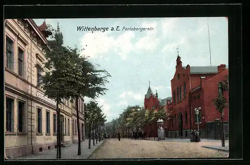 AK Wittenberge a. E., Blick in die Perlebergerstrasse