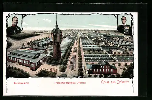 AK Döberitz, Truppenübungslager, Turm auf dem Barackenlager, Soldatenportraits