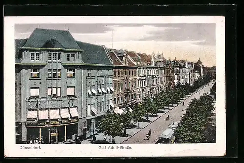 AK Düsseldorf, Graf Adolf-Strasse, Strassenbahn