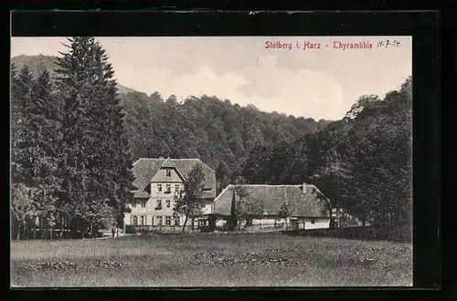 AK Stolberg i. Harz, Blick auf das Gasthaus Zur Thyramühle