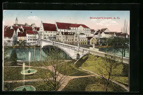 AK Munderkingen, Partie an der Donaubrücke