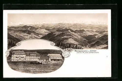 AK Belchen /bad. Schwarzwald, Alpenpanorama u. Gasthof Belchenhaus, Bes. Jos. Stiefvater