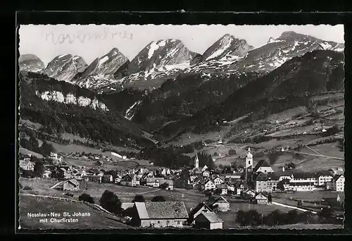 AK Nesslau-Neu St. Johann, Ortsansicht mit Bergkulisse