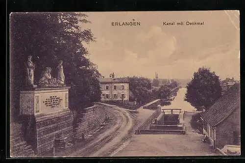 AK Erlangen, Kanal mit Denkmal