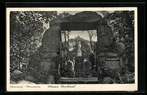 AK Demmin-Pommern, Blick auf das Ulanen Denkmal