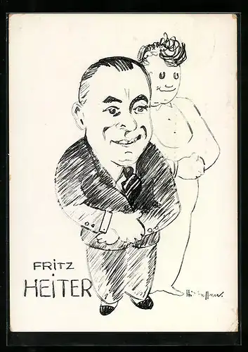 Künstler-AK Berlin, Karikatur von Komiker Fritz Heiter