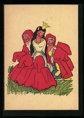 Künstler-AK Schneewittchen und die sieben Zwerge