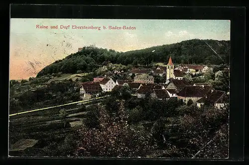 AK Ebersteinburg, Ortsansicht mit Ruine und Kirche