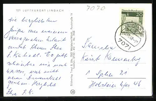 AK Lindach, Ortsansicht, Dorfkirche, Gasthaus z. Adler u. Kirche, Schloss, Blick z. Hornberg u. Stuifen