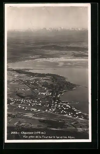 AK Chaumont, Ortsansicht mit See und Alpen