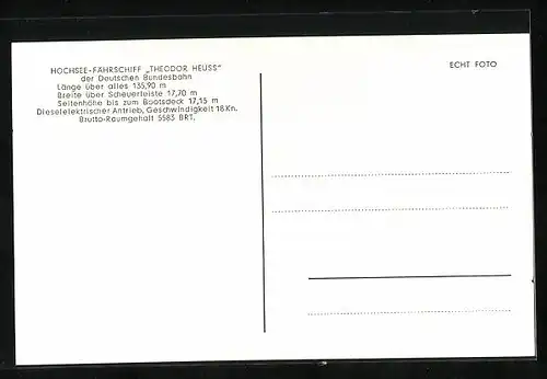 AK Hochsee-Fährschiff Theodor Heuss in voller fahrt