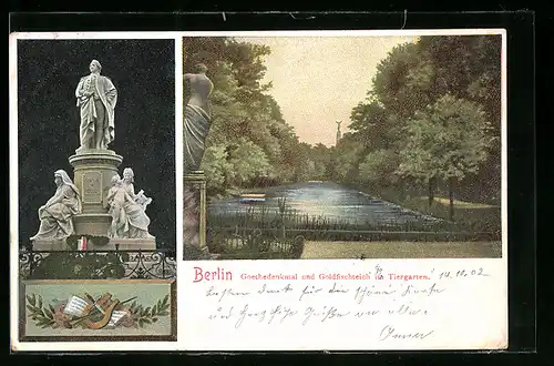 AK Berlin-Tiergarten, Goethedenkmal und Goldfischteich im Tiergarten