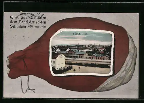 AK Bünde /Westfalen, Totalansicht im Schinken, Passepartout