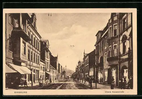 AK Siegburg, Obere Kaiserstrasse mit Strassenbahn