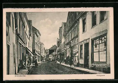 AK Siegburg, Strasse Holzgasse mit Geschäften